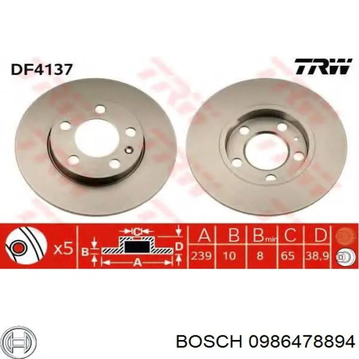 Задний тормозной диск Bosch 0986478894 цена, от 59.47 USD