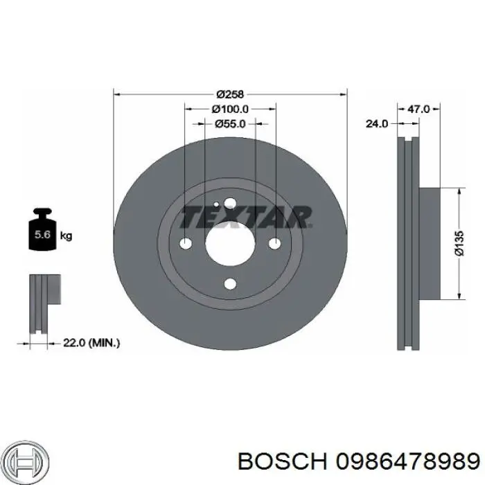 Передние тормозные диски 0986478989 Bosch