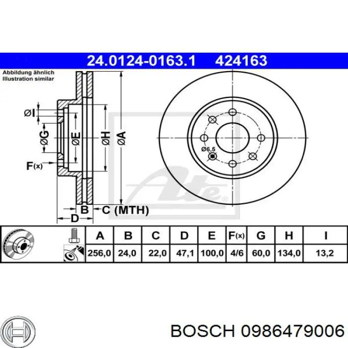 Freno de disco delantero 0986479006 Bosch
