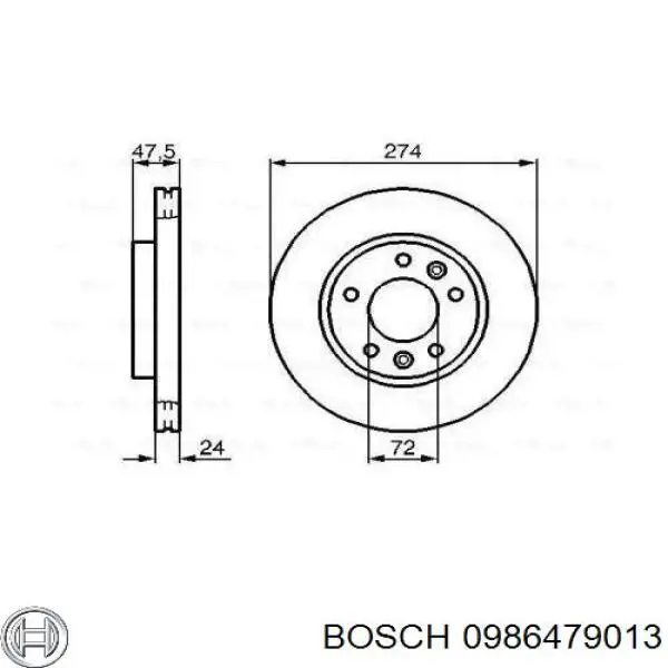 Передние тормозные диски 0986479013 Bosch