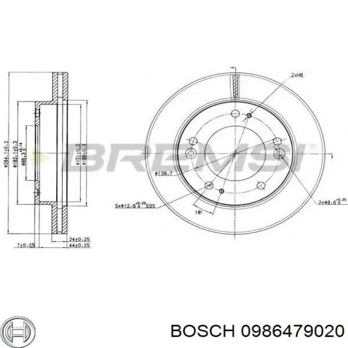 Передний тормозной диск Bosch 0986479020