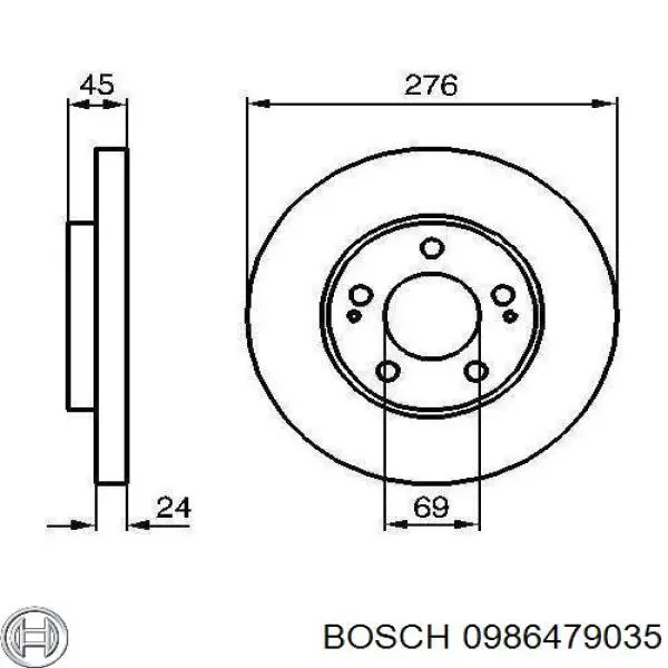 Диск гальмівний передній 0986479035 Bosch