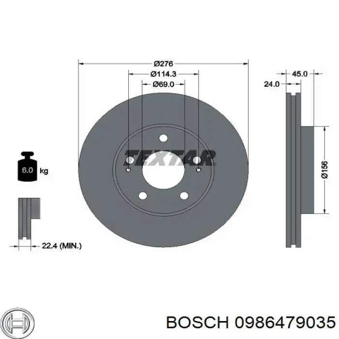 Тормоз дисковый передний Bosch 0986479035 цена, от 30.46 USD