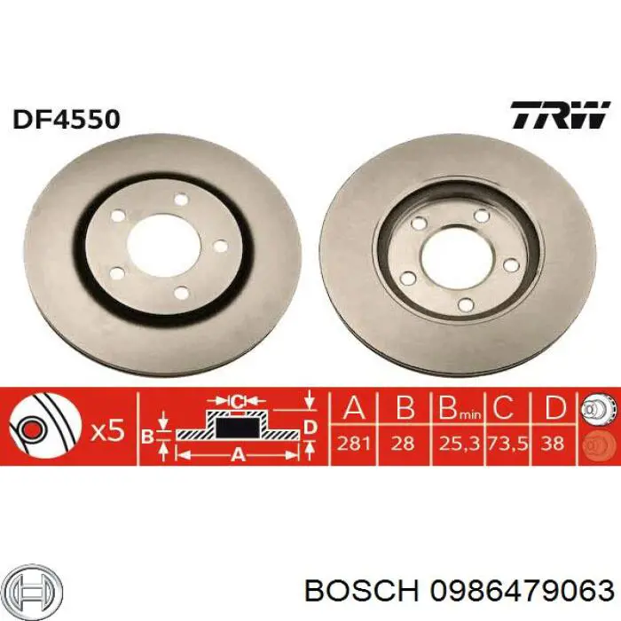 0986479063 Bosch передние тормозные диски