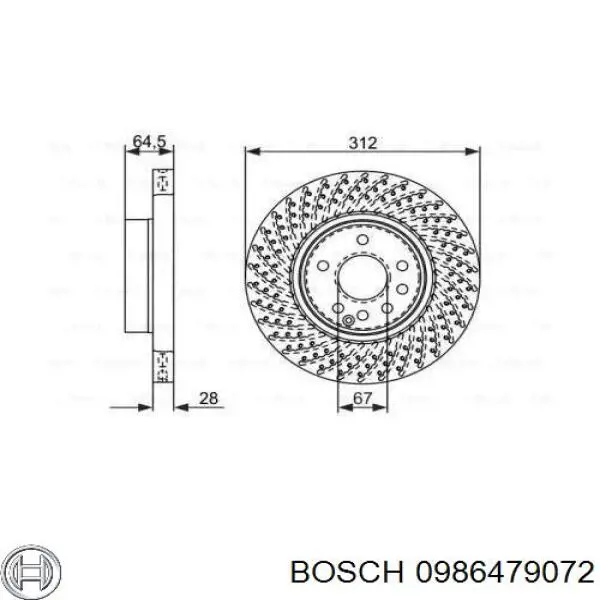 Передние тормозные диски 0986479072 Bosch