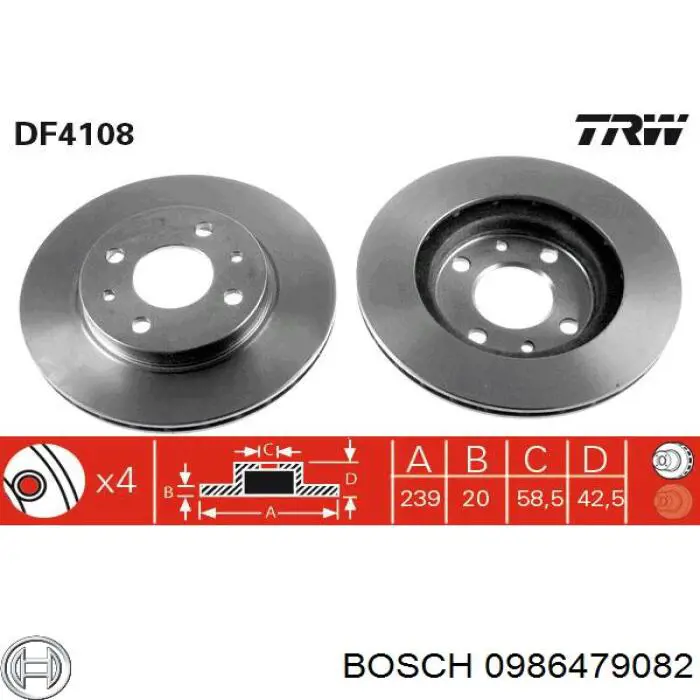 Купить 0986479082 Bosch Ротор тормозной