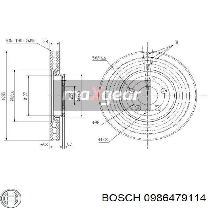 0 986 479 114 Bosch диск тормозной передний