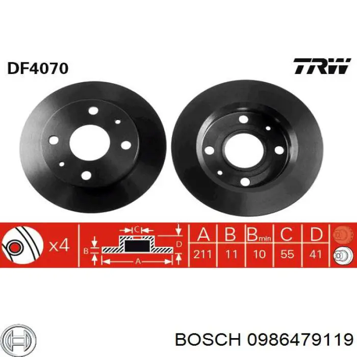 Тормоз дисковый передний Bosch 0986479119 цена, от 19.29 USD