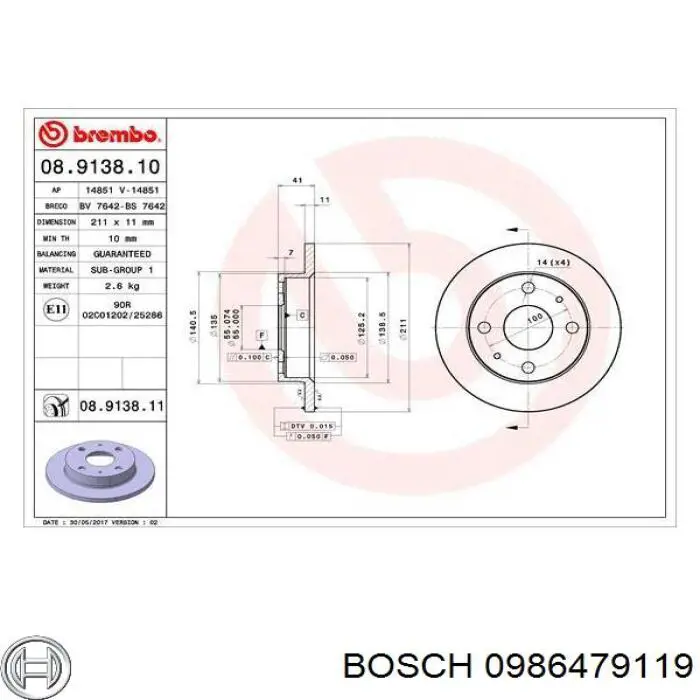 Купить 0986479119 Bosch Ротор тормозной