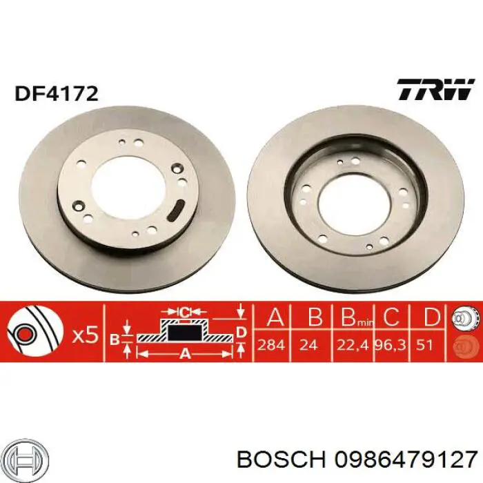 Передние тормозные диски 0986479127 Bosch