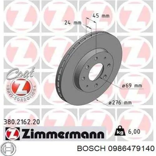 Тормоз дисковый передний Bosch 0986479140 цена, от 33.72 USD