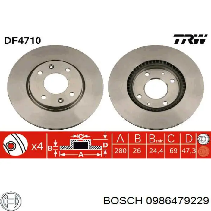 Передние тормозные диски 0986479229 Bosch
