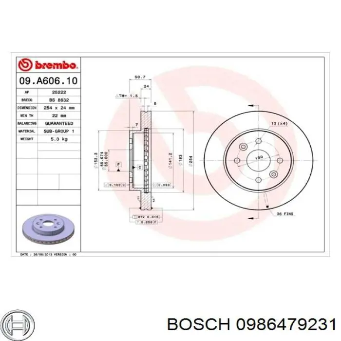 Передние тормозные диски 0986479231 Bosch
