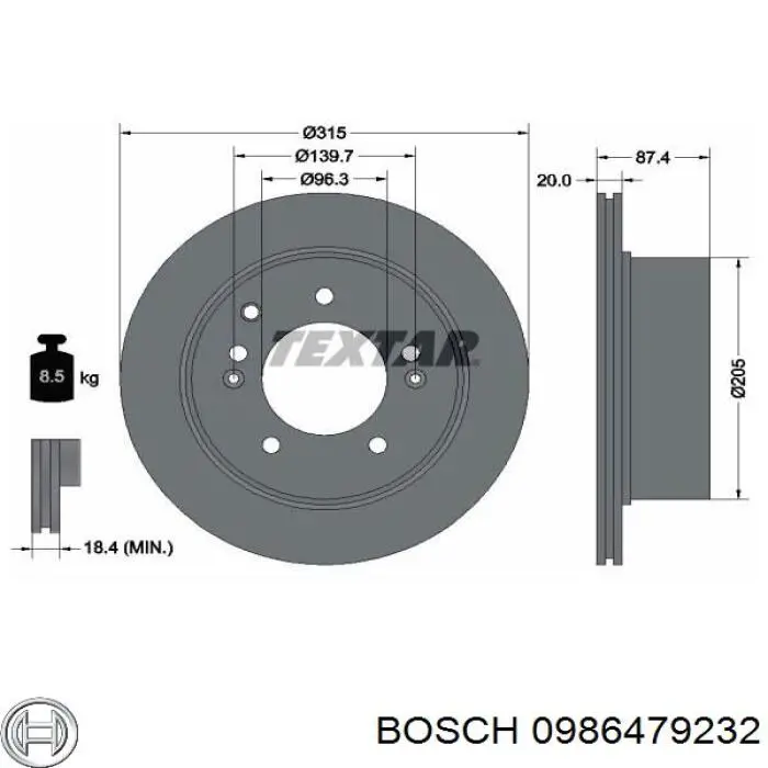 Тормозные диски 0986479232 Bosch