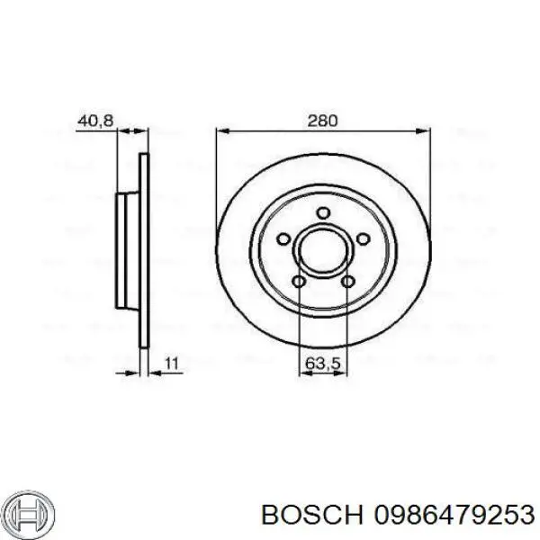 0986479253 Bosch диск тормозной задний