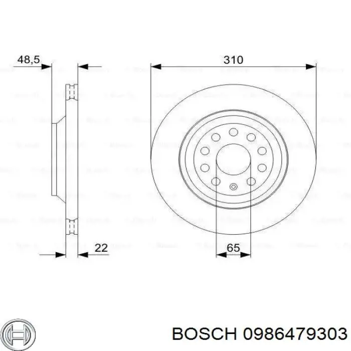 0 986 479 303 Bosch диск тормозной задний