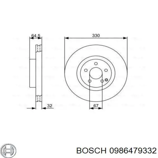 Диск тормозной передний Bosch 0986479332