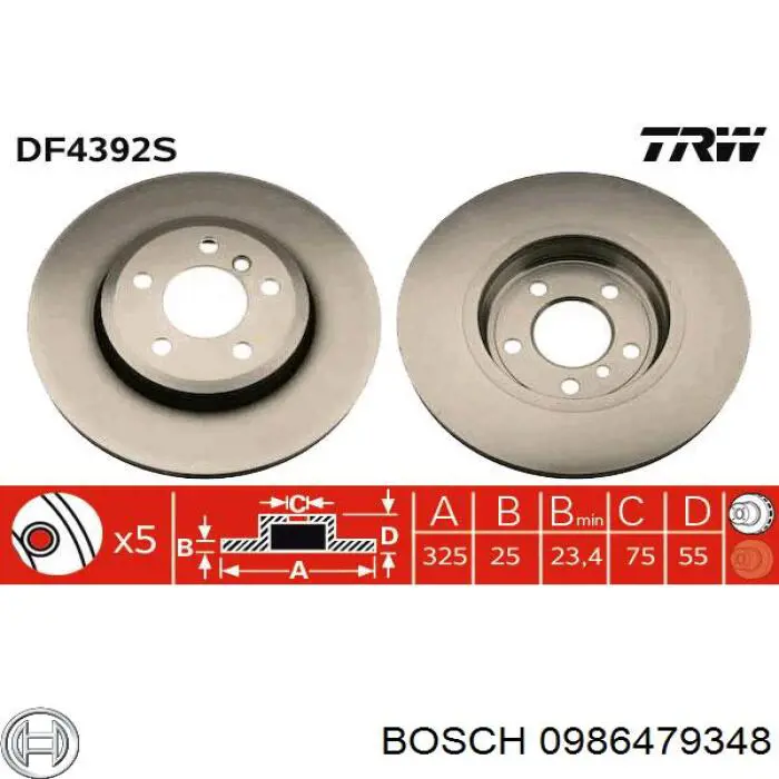Диск гальмівний передній 0986479348 Bosch