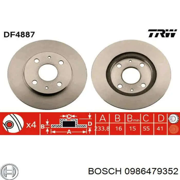 Freno de disco delantero 0986479352 Bosch