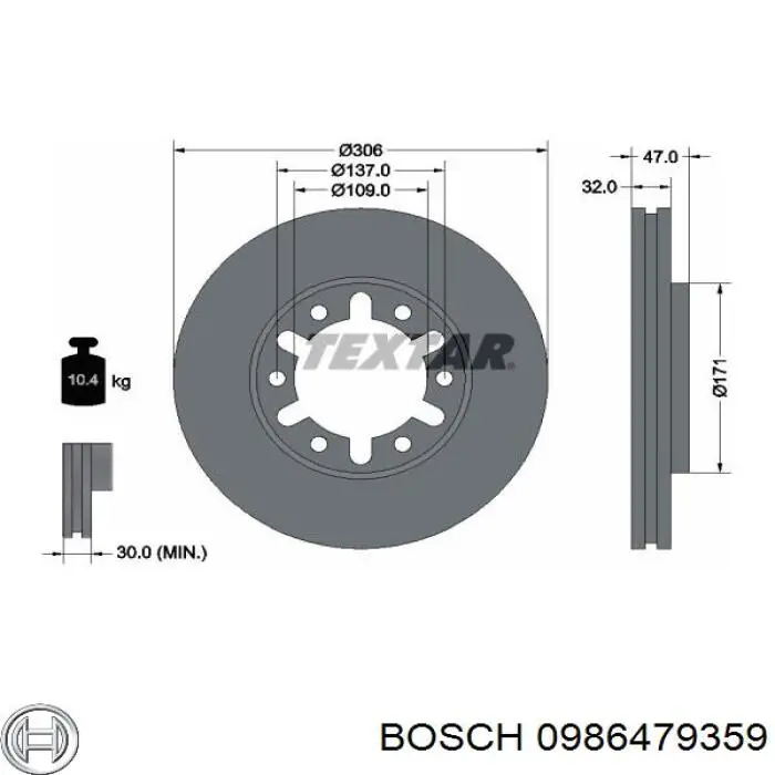 Передние тормозные диски 0986479359 Bosch
