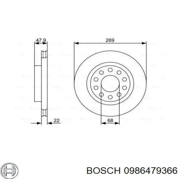 0986479366 Bosch диск тормозной задний
