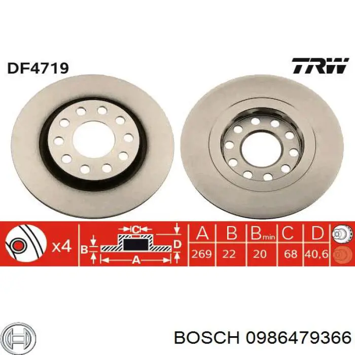 Задний тормозной диск Bosch 0986479366 цена, от 48.36 USD