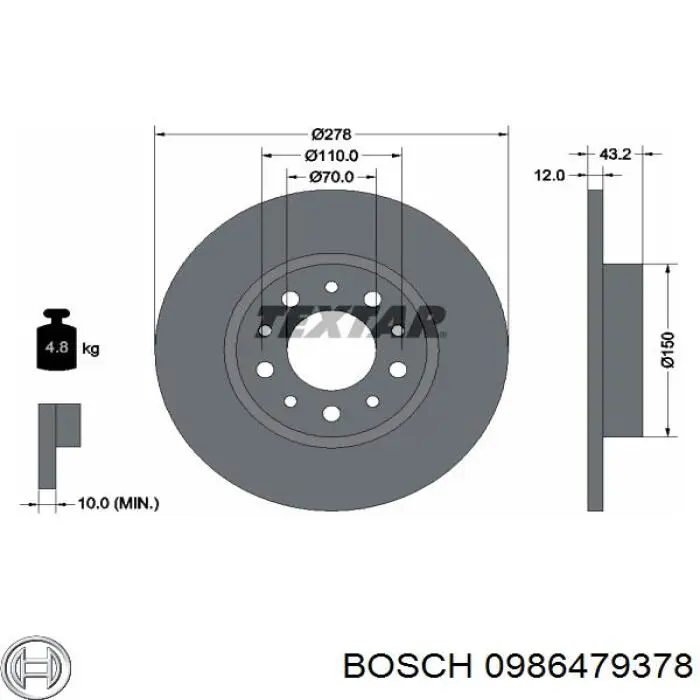 Диск гальмівний задній 0986479378 Bosch