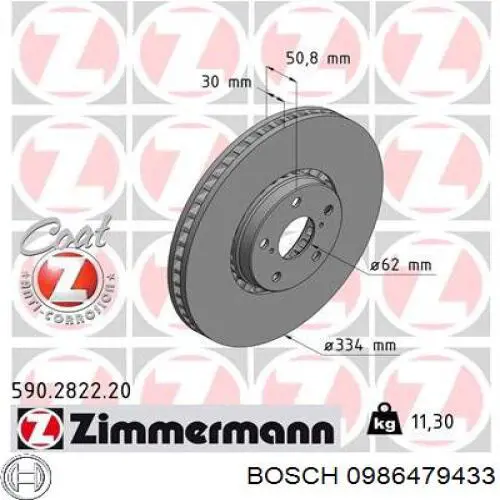 Тормоз дисковый передний Bosch 0986479433 цена, от 72.86 USD