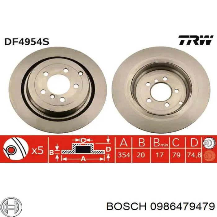 Задний дисковый тормоз Bosch 0986479479