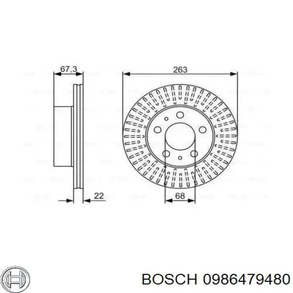 Передние тормозные диски 0986479480 Bosch