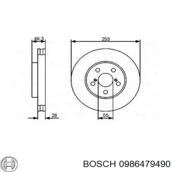 Передние тормозные диски 0986479490 Bosch