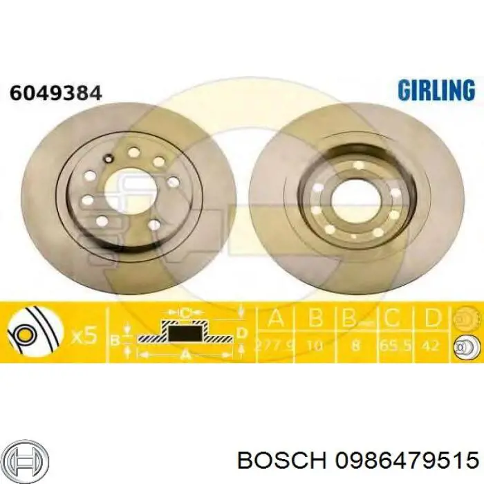 Задний дисковый тормоз Bosch 0986479515
