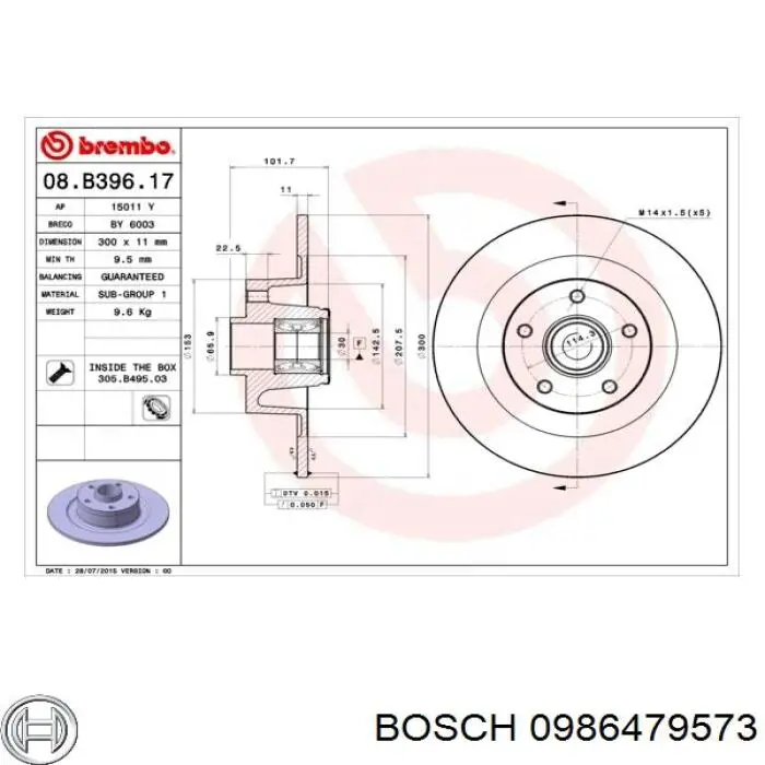 0986479573 Bosch Дисковый тормоз