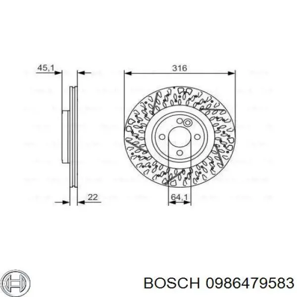 Передние тормозные диски 0986479583 Bosch