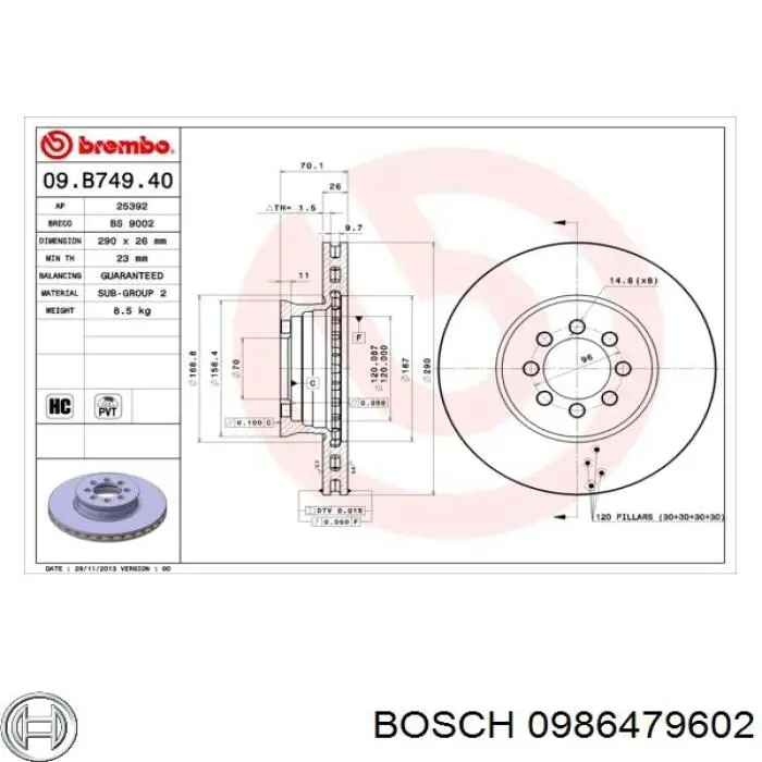 Купить 0986479602 Bosch Ротор тормозной