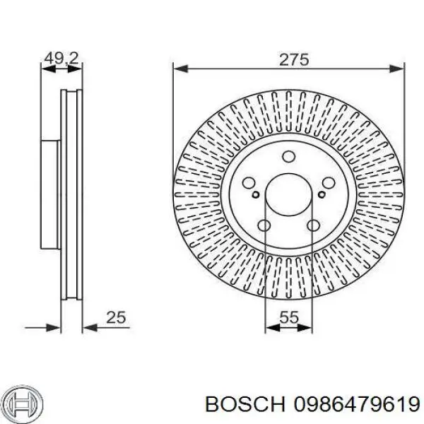 Диск гальмівний передній 0986479619 Bosch