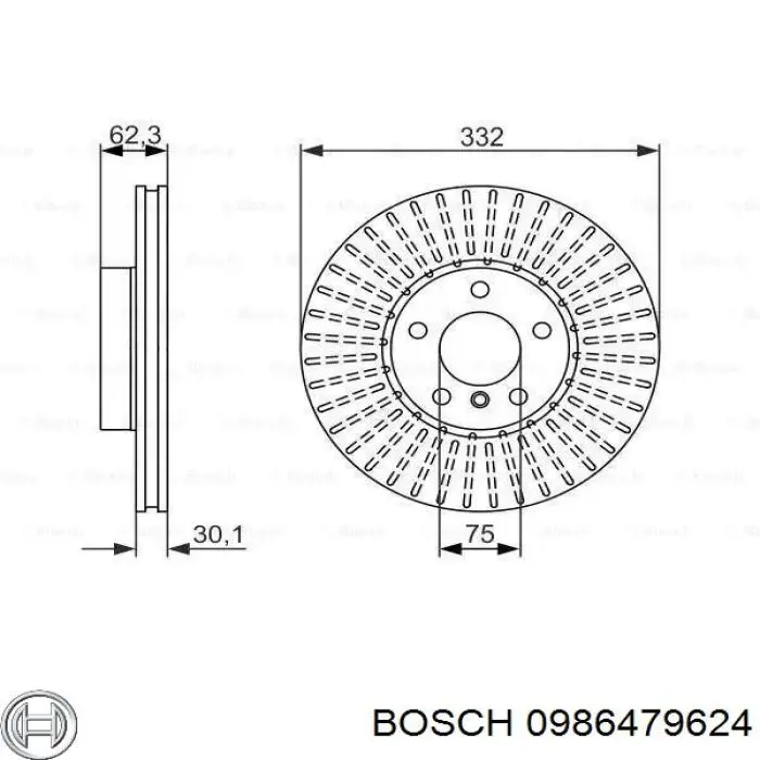 Диск тормозной передний Bosch 0986479624