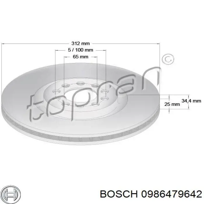 Передние тормозные диски 0986479642 Bosch