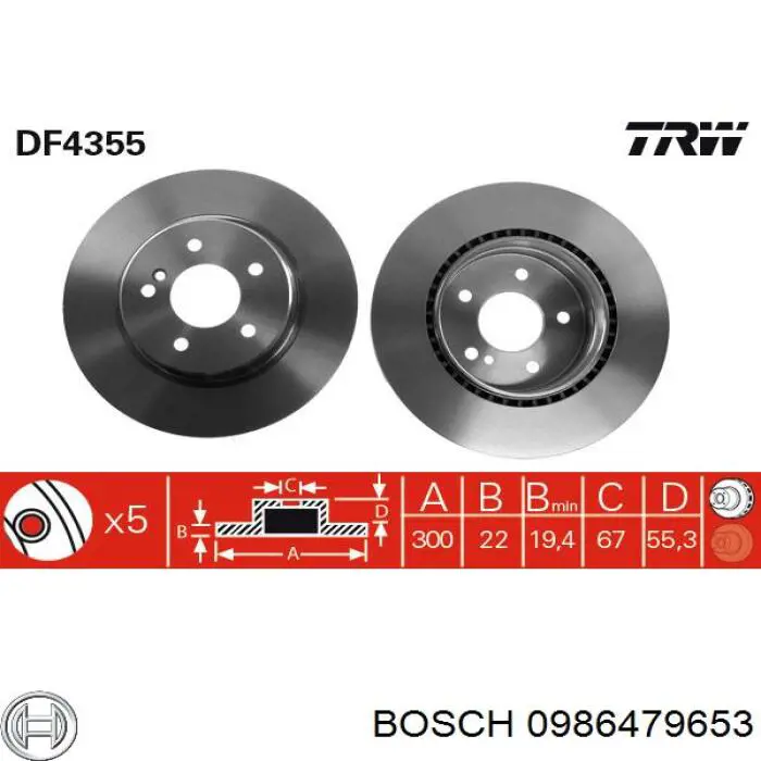 Задний тормозной диск Bosch 0986479653 цена, от 44.73 USD