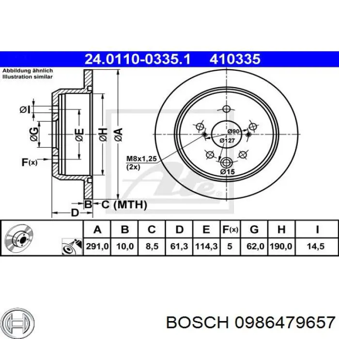 Задний дисковый тормоз Bosch 0986479657