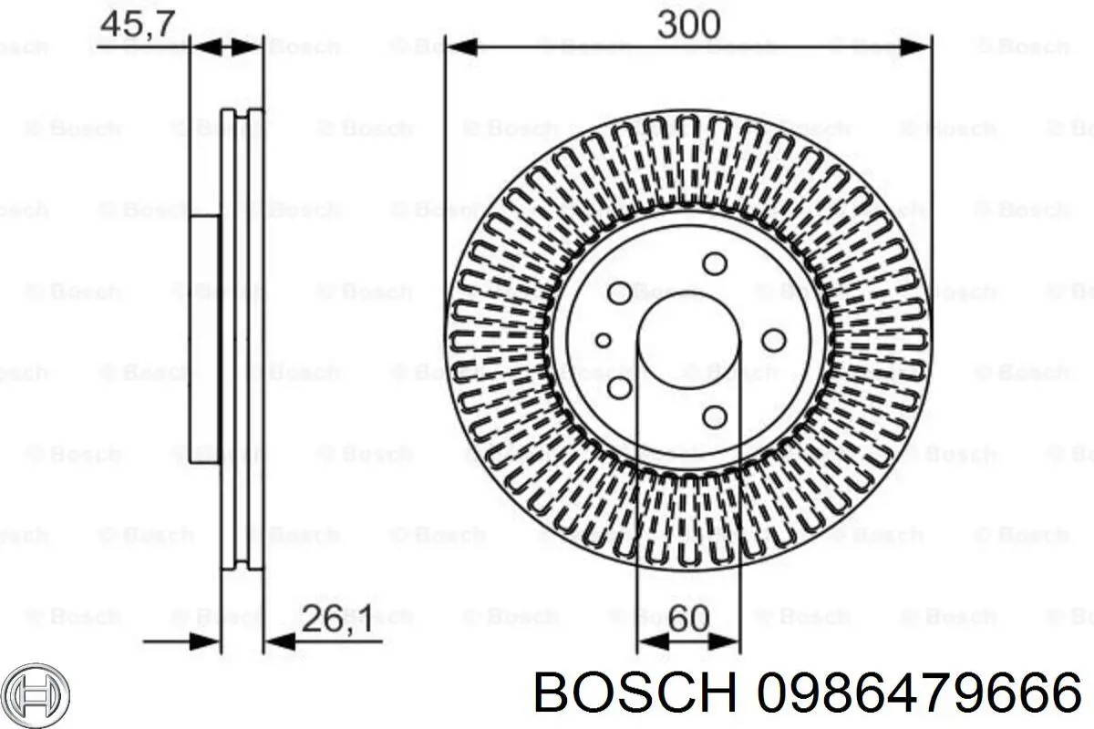 Freno de disco delantero 0986479666 Bosch