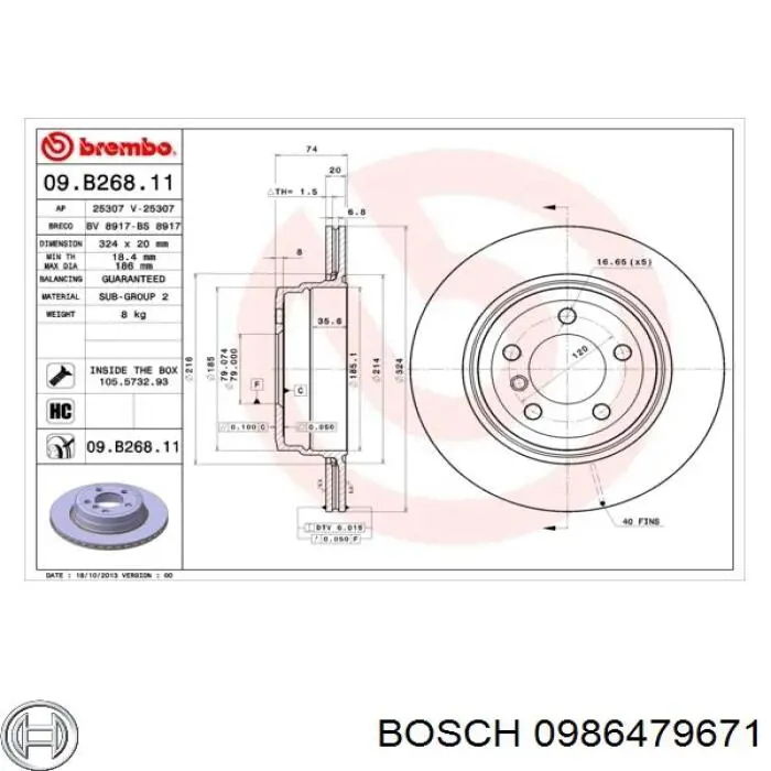 Задний тормозной диск Bosch 0986479671 цена, от 65.61 USD