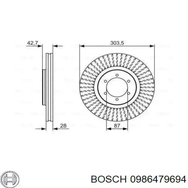 Передние тормозные диски 0986479694 Bosch