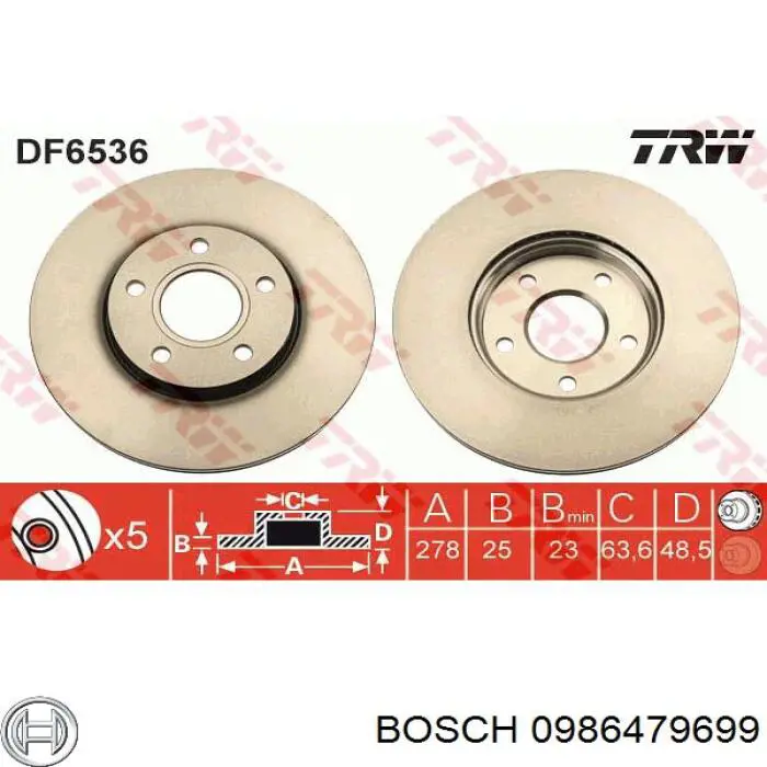 0986479699 Bosch Диск тормозной передний