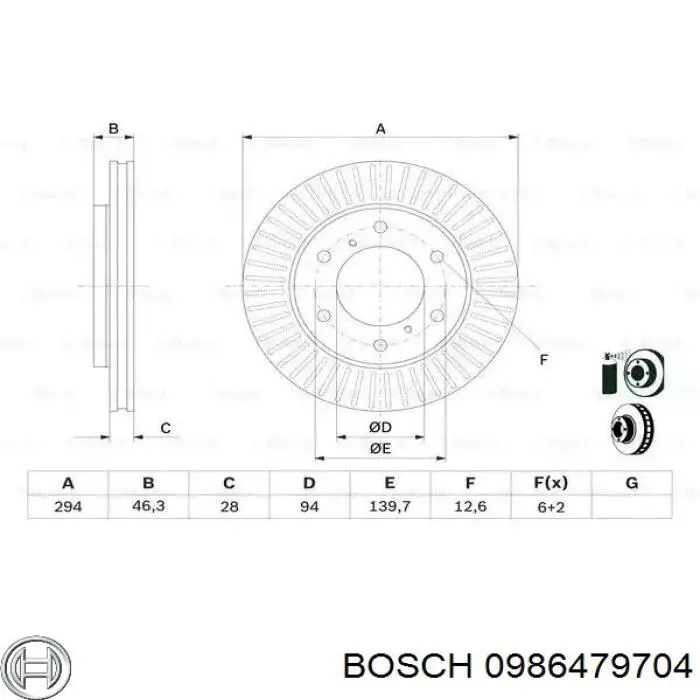 Передние тормозные диски 0986479704 Bosch