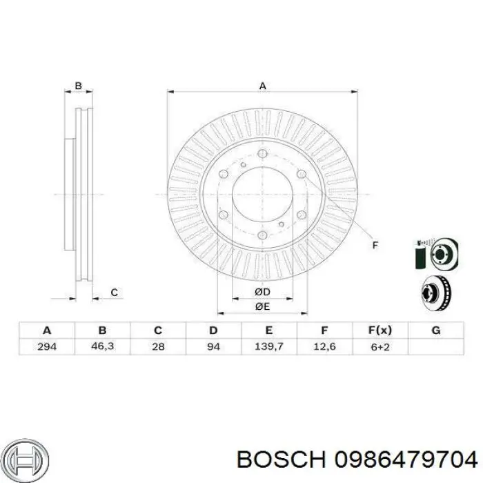 Диск гальмівний передній 0986479704 Bosch