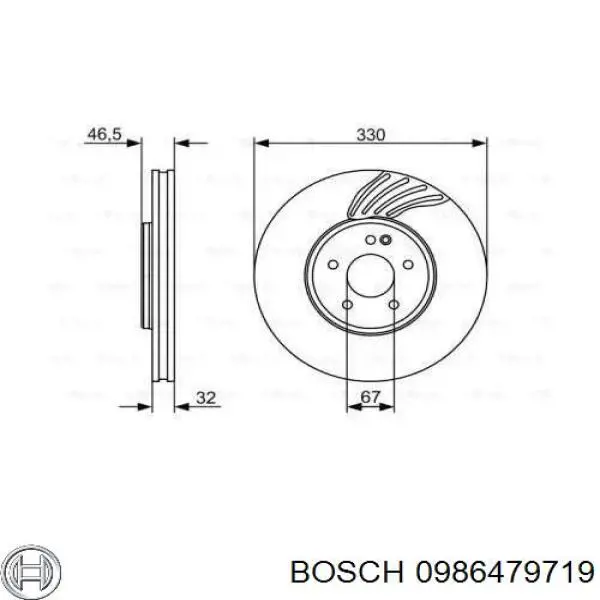 Freno de disco delantero 0986479719 Bosch