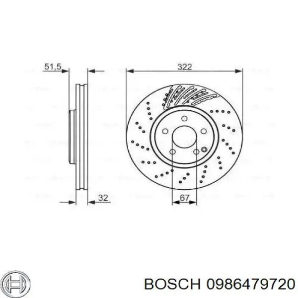 Freno de disco delantero 0986479720 Bosch