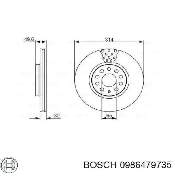 Диск тормозной передний Bosch 0986479735