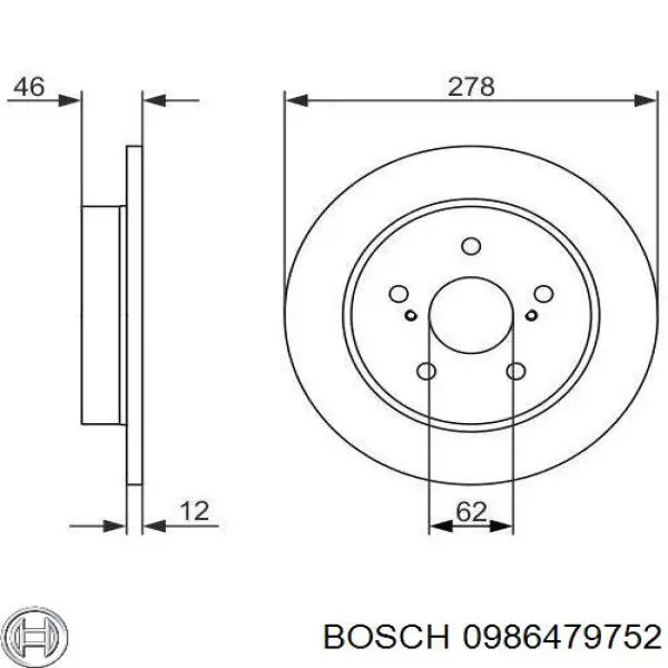 Disco de freno trasero 0986479752 Bosch